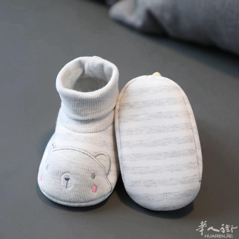 新生婴儿袜春秋冬季不掉4-9个月 男女宝宝防掉软底学步棉布鞋。两双8欧
