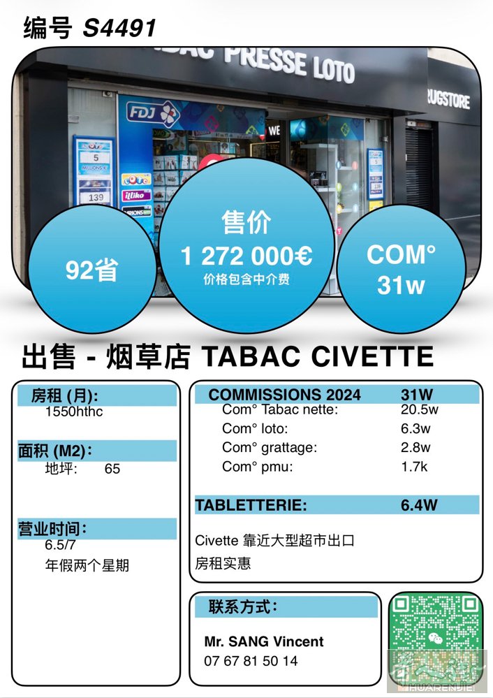 S4491- 92省 TABAC Civette。 2024年 ：31w com