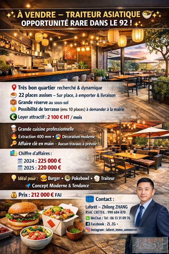 ✨ À VENDRE – TRAITEUR ASIATIQUE 🍜 OPPOR