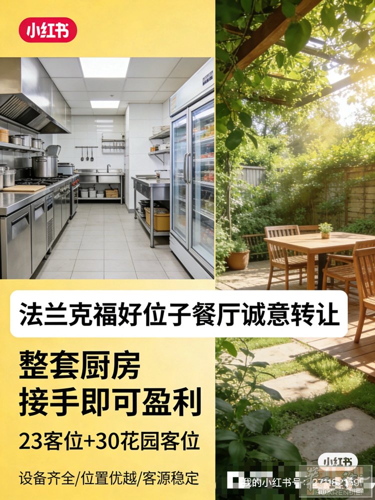 法兰克福好地段餐厅 · 诚意转让  23室内客位 + 30花园客位｜接手可经营