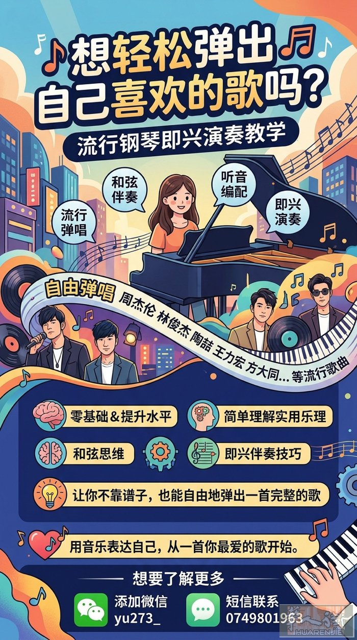 流行钢琴即兴演奏 想轻松弹出自己喜欢的歌吗？我是一名流行钢琴即兴演奏者擅长流行弹