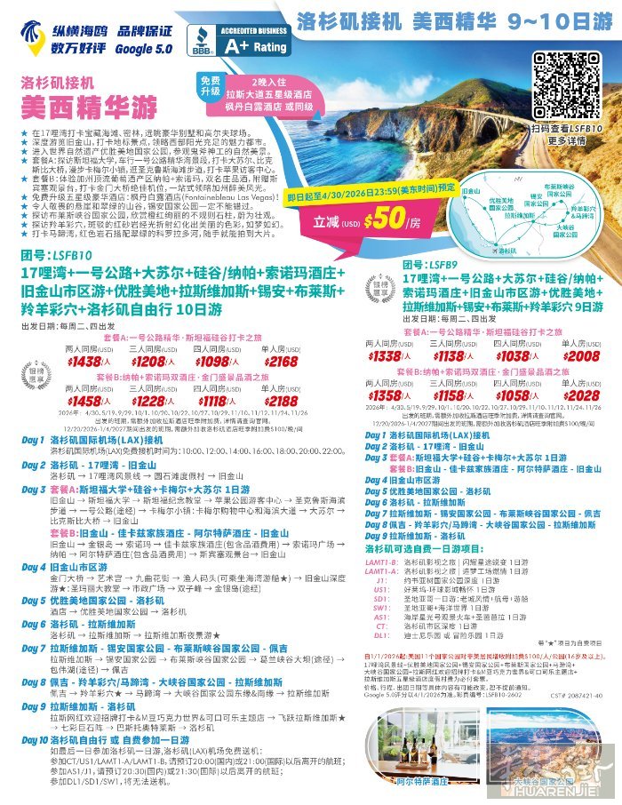 * 深度游览世界著名旅游胜地旧金山，打卡地标经典景点，领