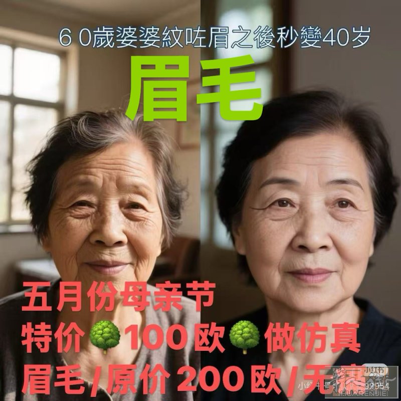 特价伤真眉毛100欧/ 5月活动，无疼痛操作/19年操作经验/采用德国色料//