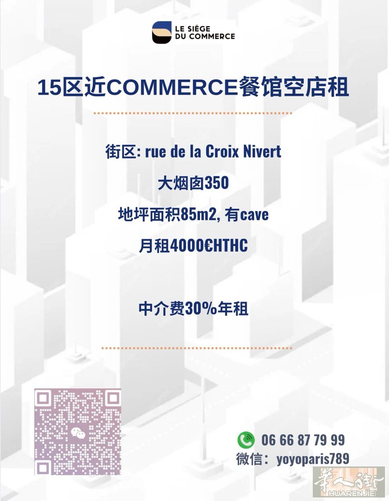 15区近Commerce餐馆空店租 街区: rue de la Croix Ni