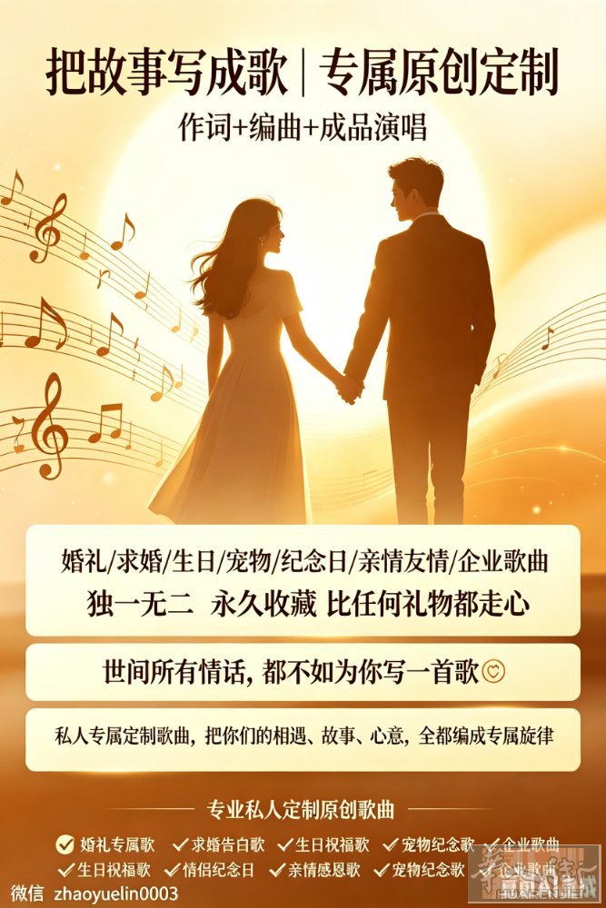 一人一曲独家定制 用歌声珍藏人间深情 需要的加微信zhaoyuelin0003