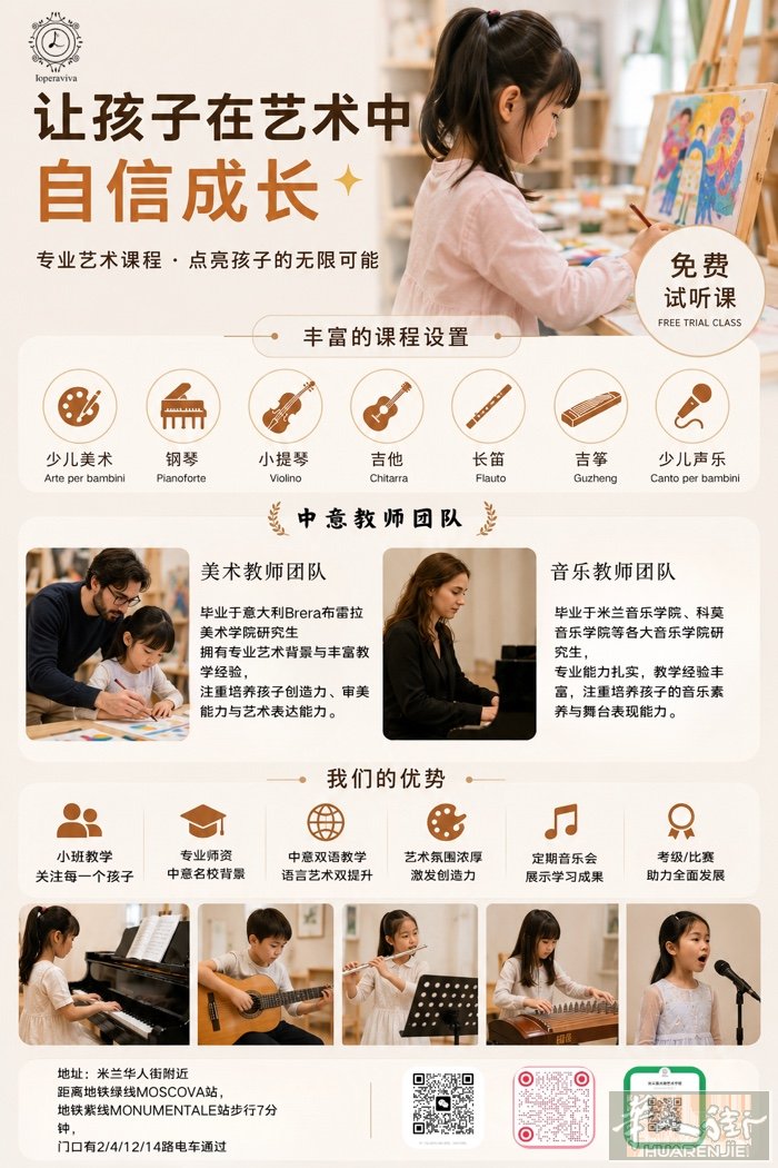 米兰华人街｜意术街艺术学校招生中  我们位于米兰华人街，专注于少儿及青少年艺术教