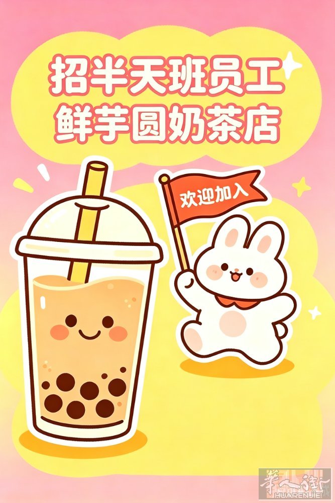 鲜芋仙诚聘半天班店员   工作轻松环境干净，日常制作茶饮 点单收银、店面清洁整理