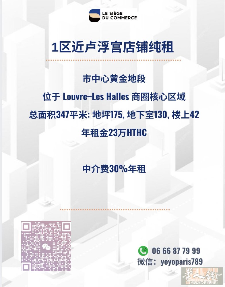1区近卢浮宫店铺纯租 市中心黄金地段，位于 Louvre–Les Halles