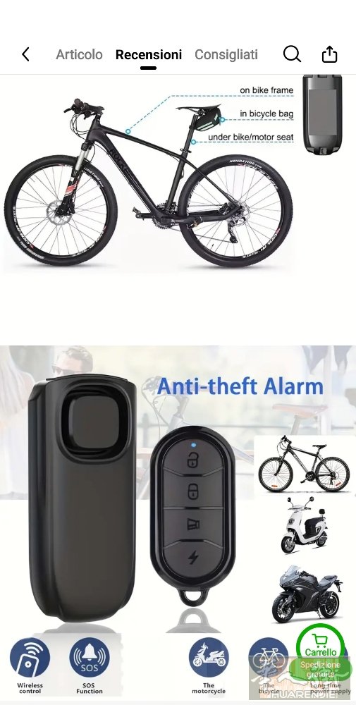 电瓶车防盗报警器，好车必须整一个，需要的话预定。 地址Via Ferruccio