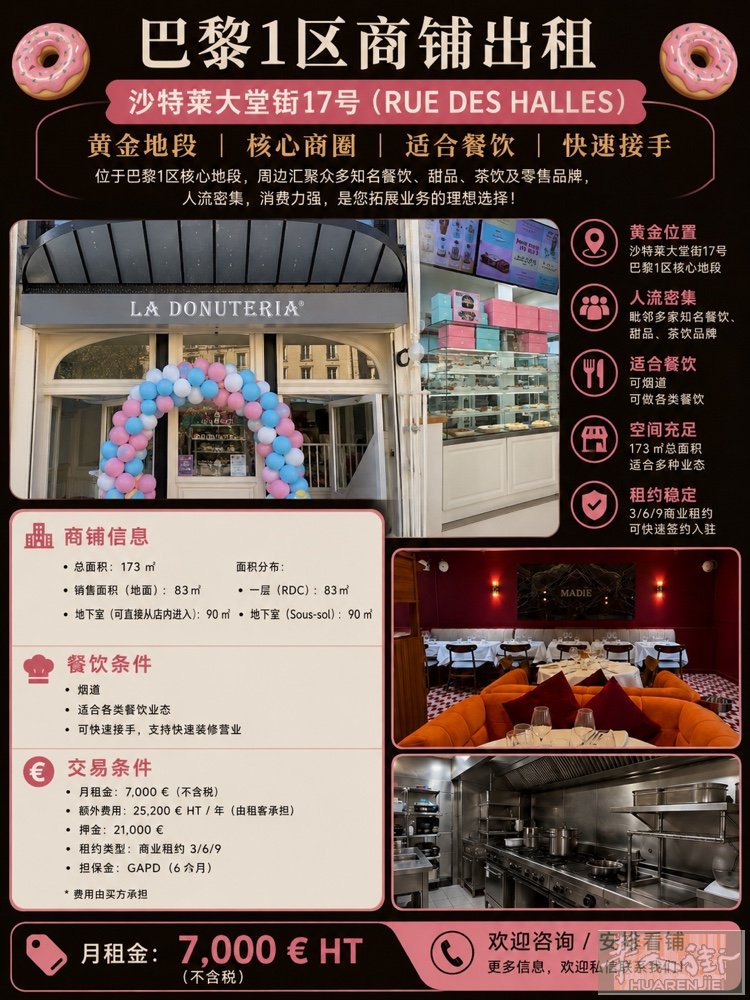 🔥🔥🔥巴黎1区核心商圈餐饮旺铺空租Châtelet-Les Halles黄