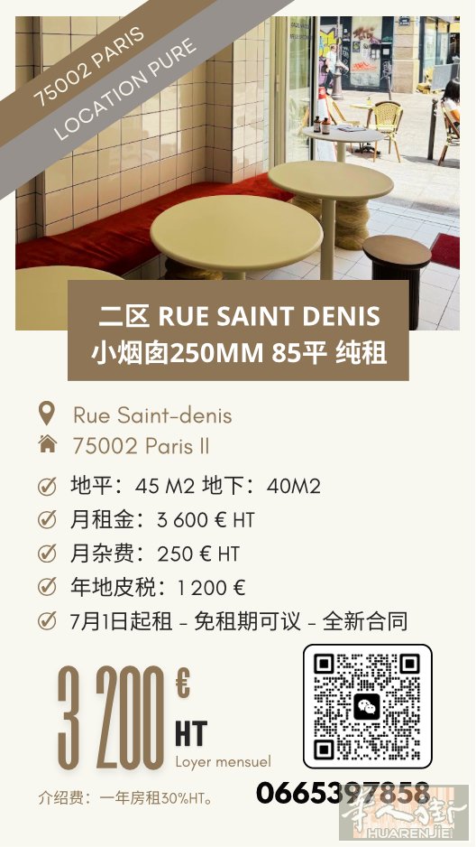 巴黎二区 Rue Saint-Denis｜85㎡纯租店铺  259 Rue Sa