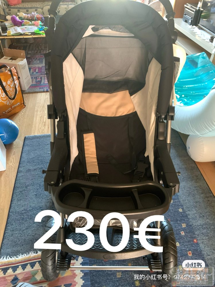 有一辆小孩推车 百分之90 新， 买来从来没有推出去过 因家里电梯太小 进不去