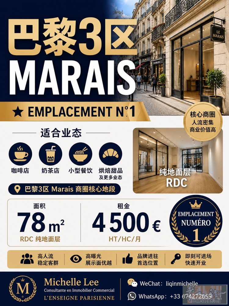 📍 巴黎3区｜Marais 商圈  EMPLACEMENT N°1 旺铺出租。